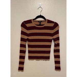 Forever 21 Tan and Burgundy Striped Knit Top